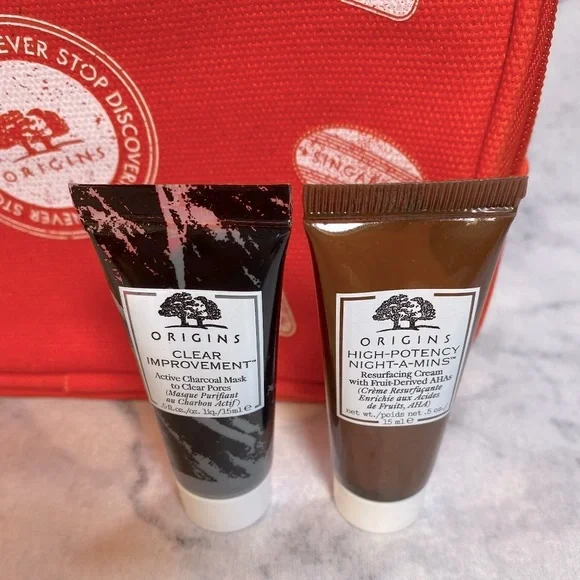 Origins Skincare Set-Red Pouch,Mask,Cleansers,Serums,Anti-Age,Eye Cream-15pc-NEW